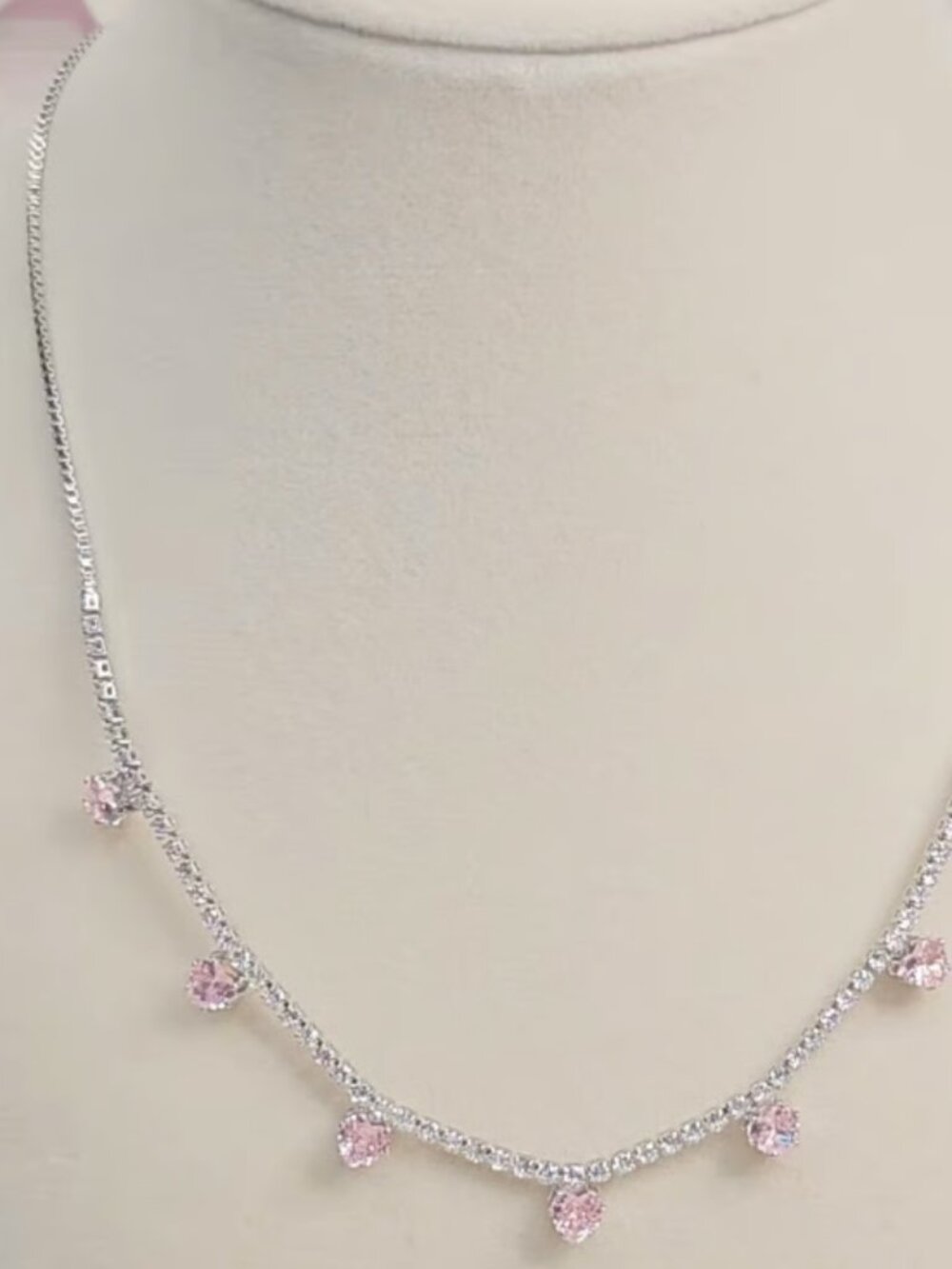 Mini Pink hearts and CZ Necklace